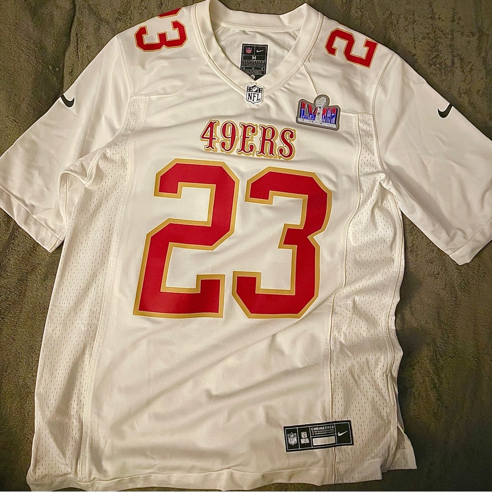 SUPERBOWL 2024 SF McCaffrey jersey white